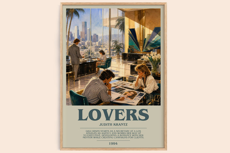 Lovers bookish book poster by Judith Krantz – framed literary art print