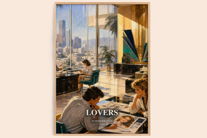 Lovers watercolour book poster by Judith Krantz – framed literary art print