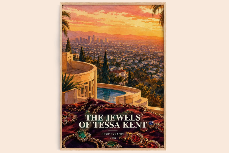 The Jewels of Tessa Kent watercolour book poster by Judith Krantz – framed literary art print
