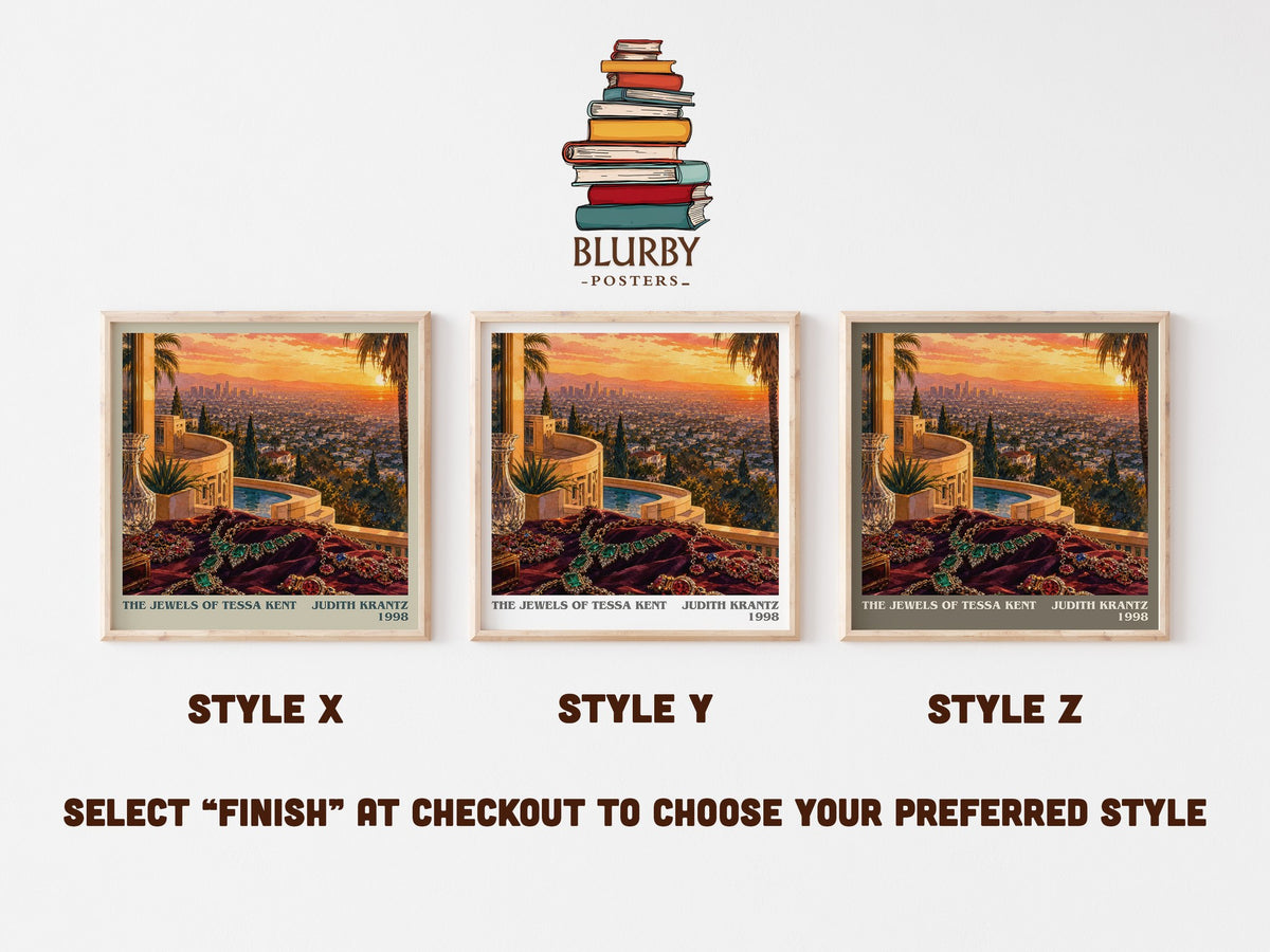 The Jewels of Tessa Kent literary print in frame leaning in hallway – romance wall art (mockup)