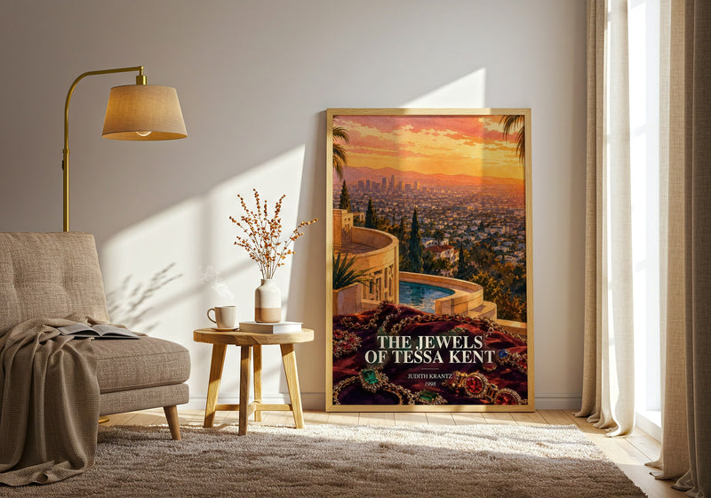 The Jewels of Tessa Kent watercolour print in frame leaning in hallway – romance wall art
