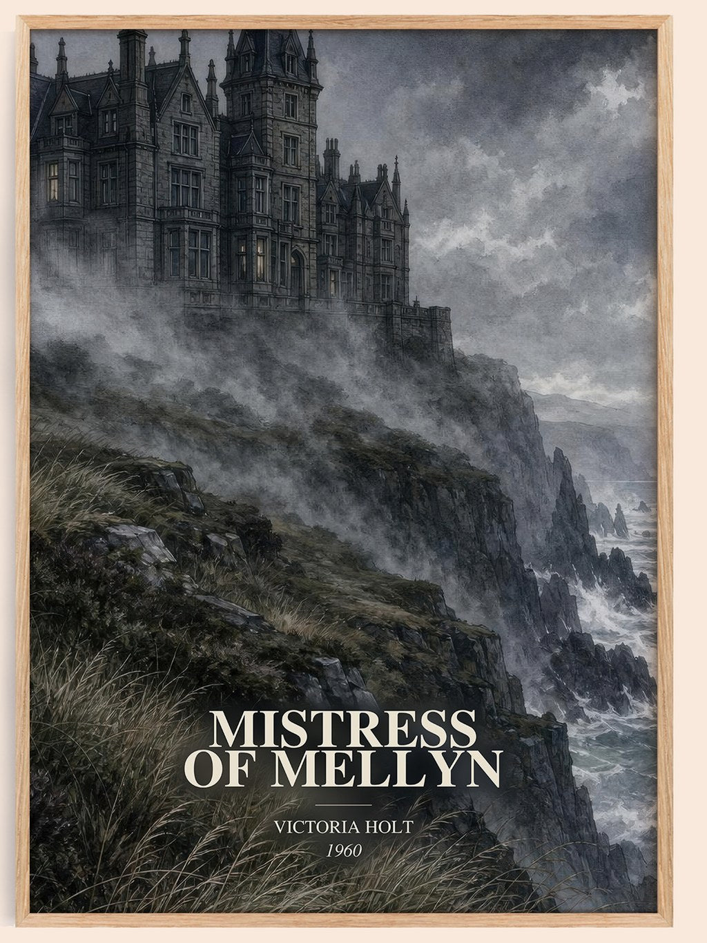 Mistress of Mellyn watercolour book poster by Victoria Holt – framed literary art print