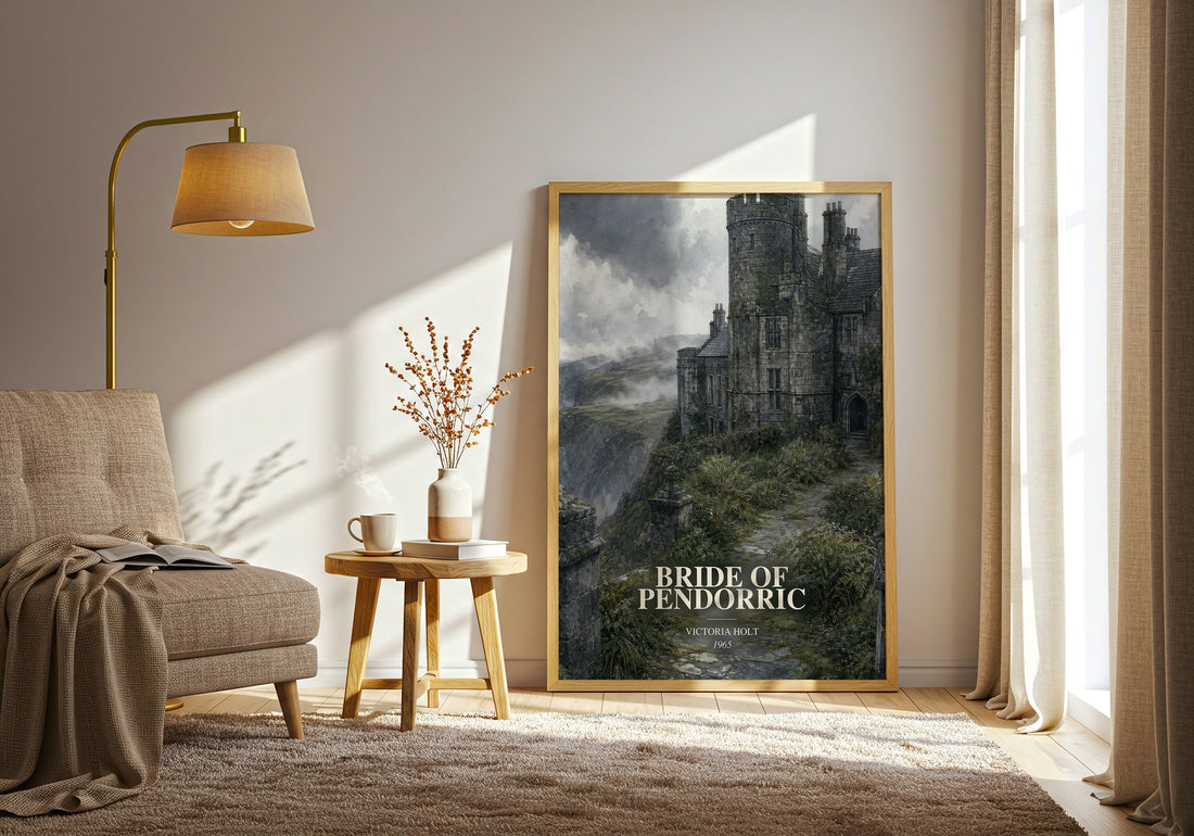 Bride of Pendorric watercolour print in frame leaning in hallway – gothic wall art (mockup)