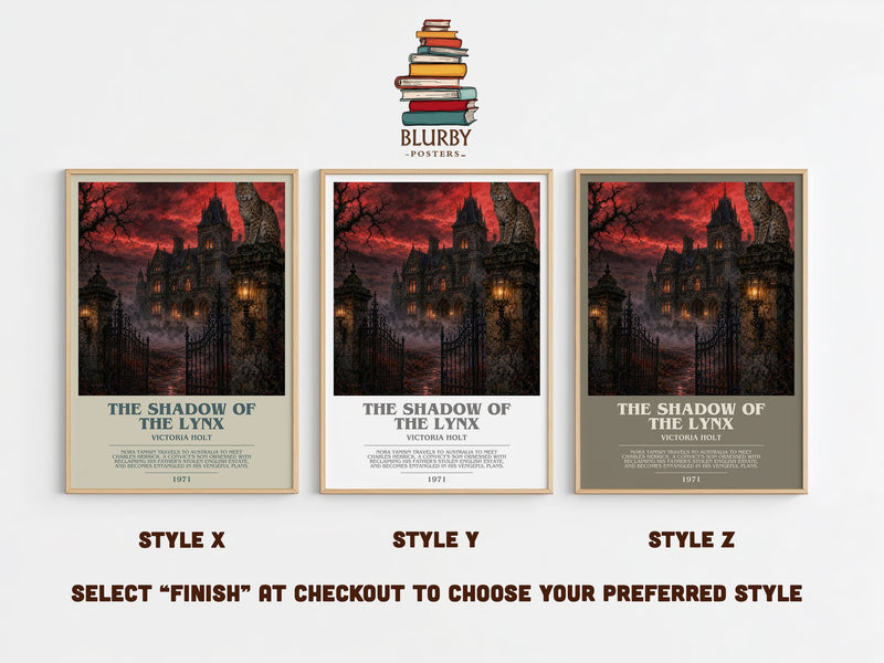 The Shadow of the Lynx bookish print in frame leaning in hallway – gothic wall art