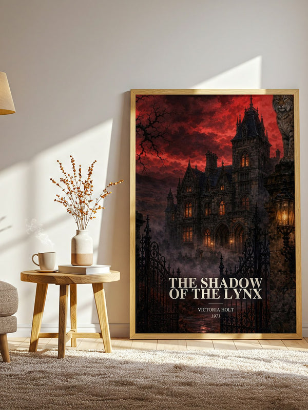 The Shadow of the Lynx watercolour print in frame leaning in hallway – gothic wall art