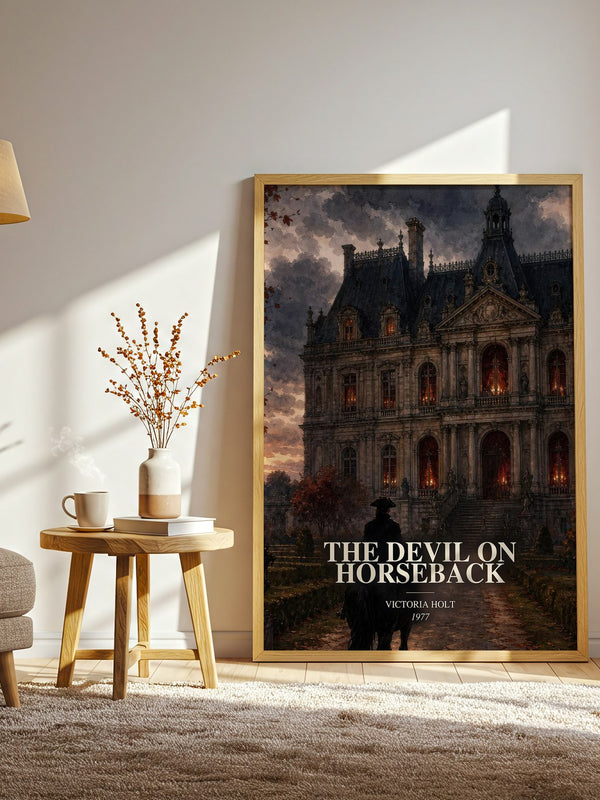 The Devil on Horseback watercolour print in frame leaning in hallway – gothic wall art