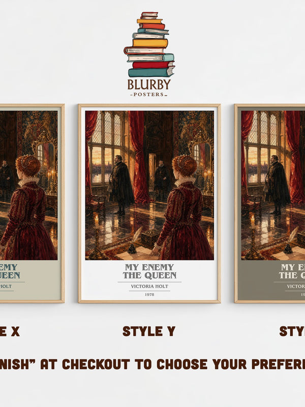My Enemy the Queen book cover print in frame leaning in hallway – historical fiction wall art