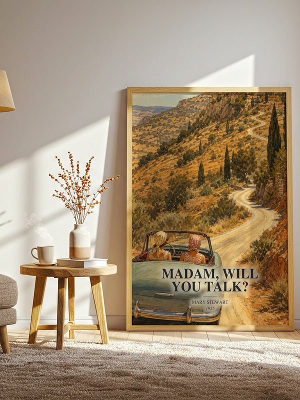 Madam, Will You Talk? watercolour print in frame leaning in hallway – mystery wall art