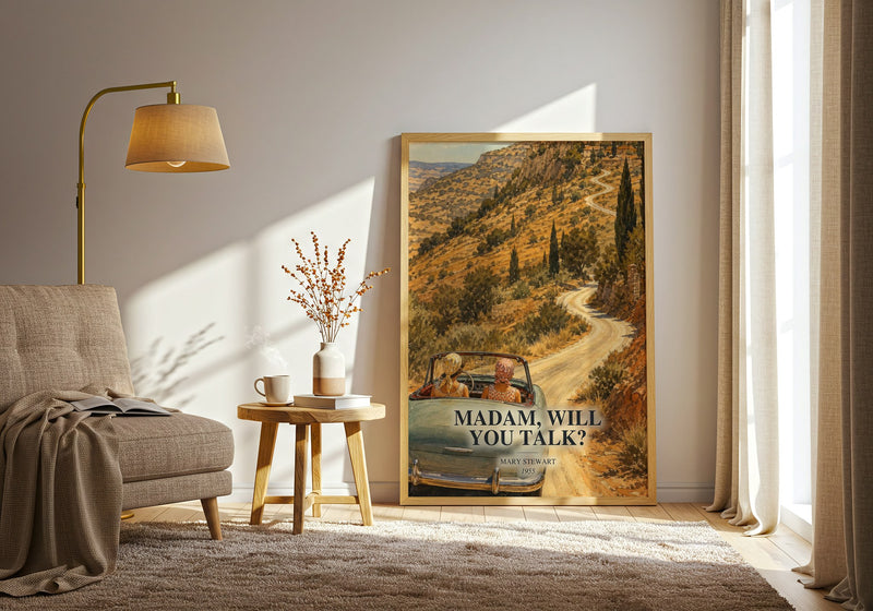 Madam, Will You Talk? watercolour print in frame leaning in hallway – mystery wall art