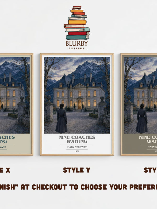 Nine Coaches Waiting book cover print in frame leaning in hallway – mystery wall art