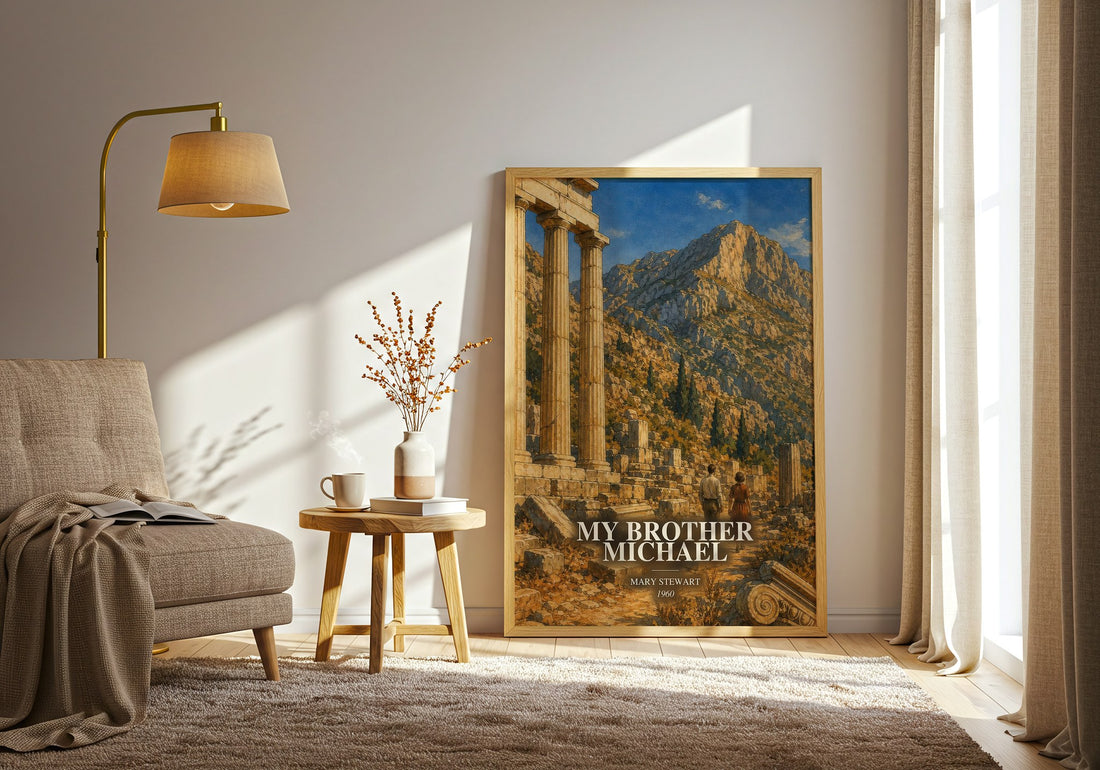My Brother Michael watercolour print in frame leaning in hallway – mystery wall art (mockup)