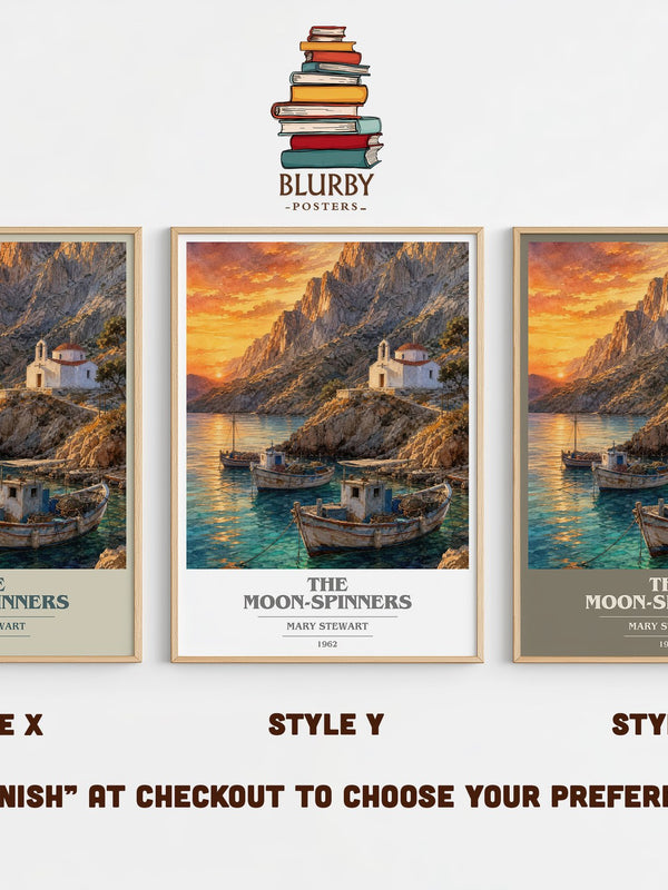 The Moon-Spinners book cover print in frame leaning in hallway – thriller wall art