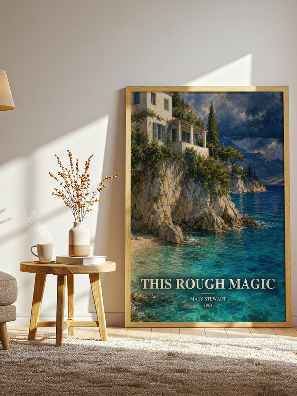 This Rough Magic watercolour print in frame leaning in hallway – mystery wall art