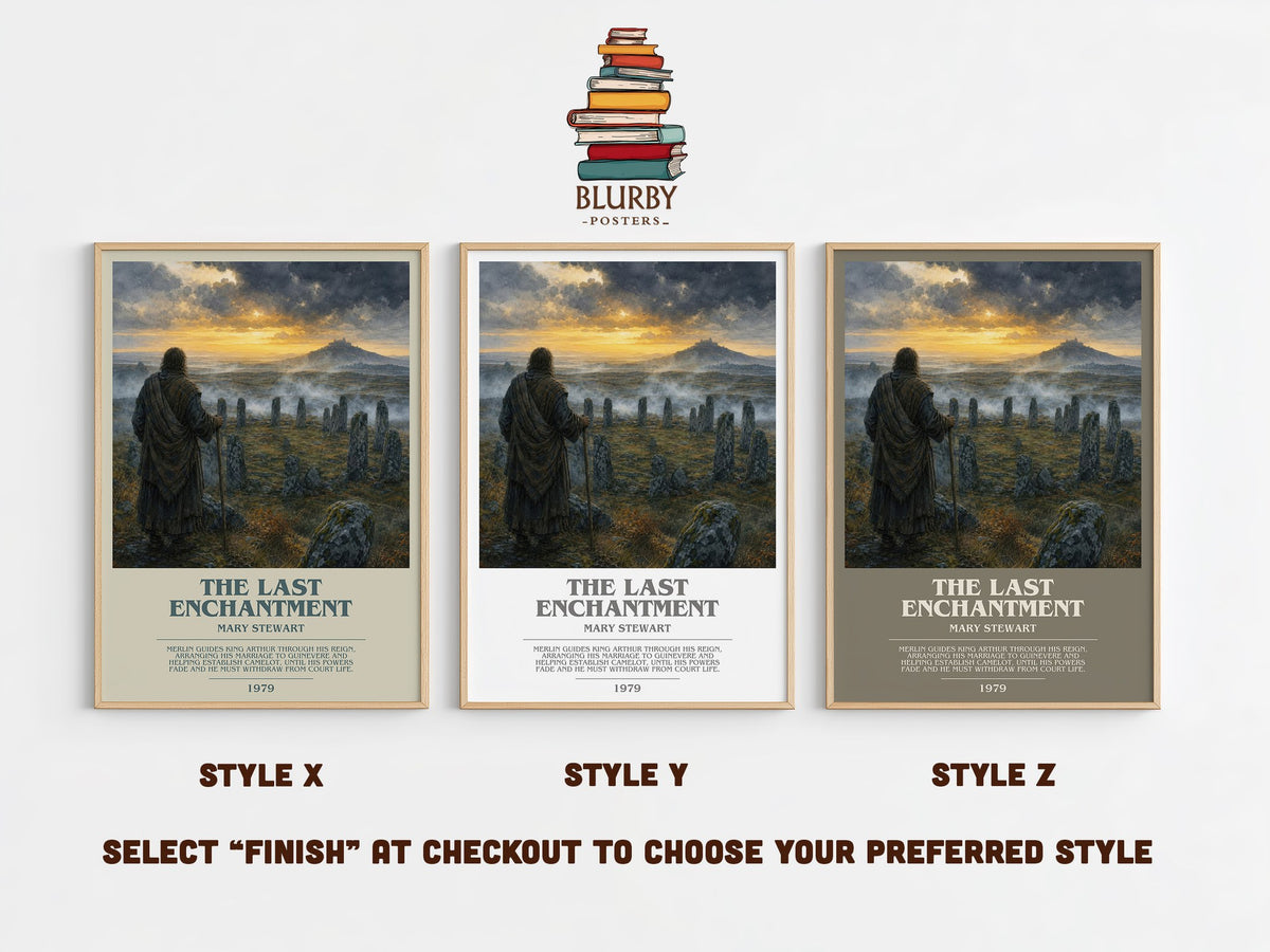 The Last Enchantment bookish print in frame leaning in hallway – fantasy wall art (mockup)
