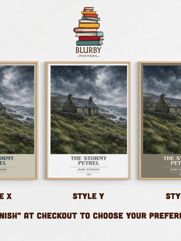 The Stormy Petrel book cover print in frame leaning in hallway – mystery wall art