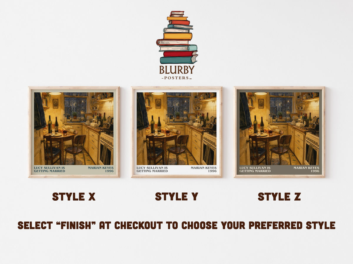 Lucy Sullivan Is Getting Married literary print in frame leaning in hallway – contemporary fiction wall art (mockup)