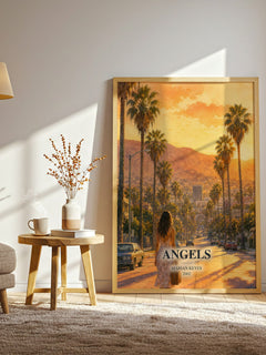 Angels watercolour print in frame leaning in hallway – contemporary fiction wall art
