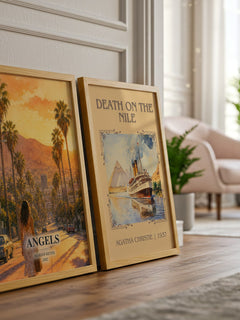 Angels watercolour print framed by window – literary home decor