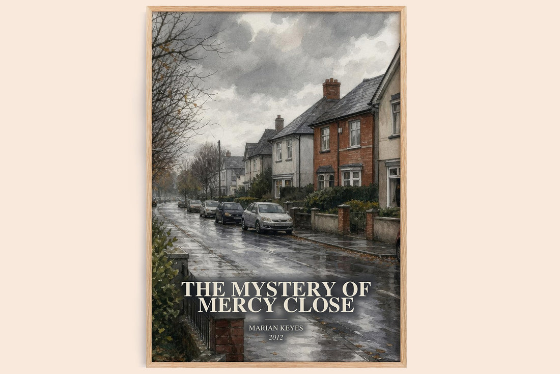 The Mystery of Mercy Close watercolour book poster by Marian Keyes – framed literary art print