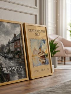 The Mystery of Mercy Close watercolour print framed by window – literary home decor
