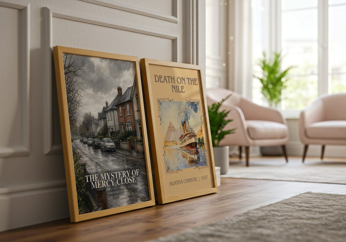 The Mystery of Mercy Close watercolour print framed by window – literary home decor