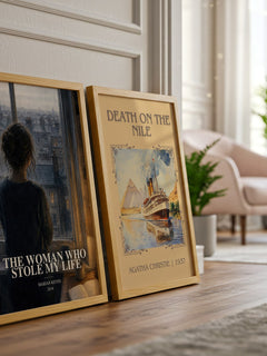 The Woman Who Stole My Life watercolour print framed by window – literary home decor