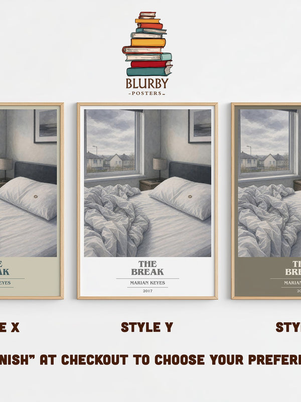 The Break book cover print in frame leaning in hallway – contemporary fiction wall art