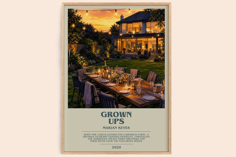 Grown Ups bookish book poster by Marian Keyes – framed literary art print