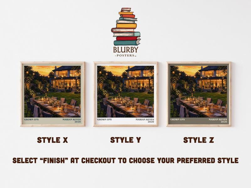 Grown Ups literary print in frame leaning in hallway – contemporary fiction wall art
