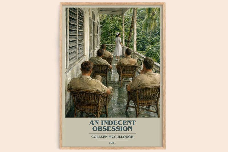 An Indecent Obsession book cover book poster by Colleen McCullough – framed literary art print