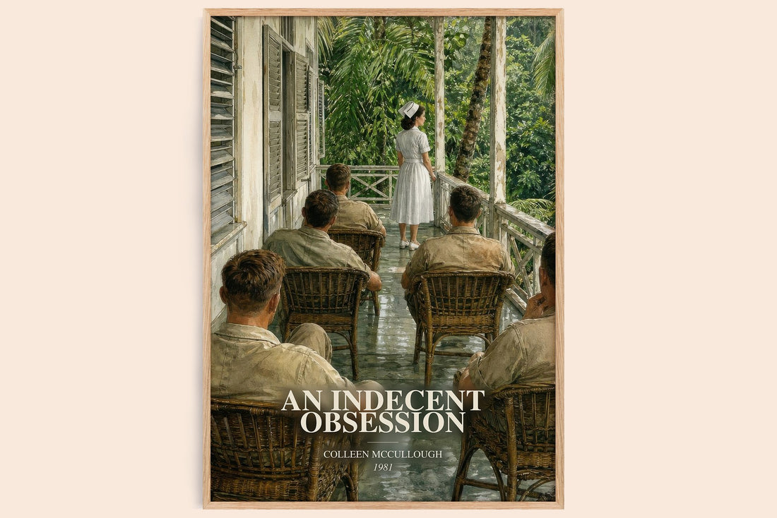 An Indecent Obsession watercolour book poster by Colleen McCullough – framed literary art print