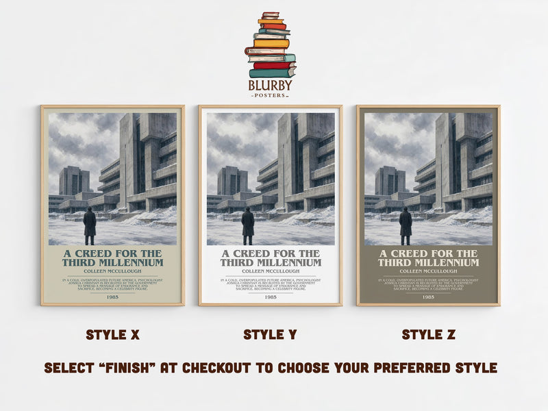 A Creed for the Third Millennium bookish print in frame leaning in hallway – dystopian wall art
