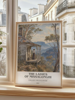 The Ladies of Missalonghi Book Cover Poster by Colleen McCullough – framed print by a bright window