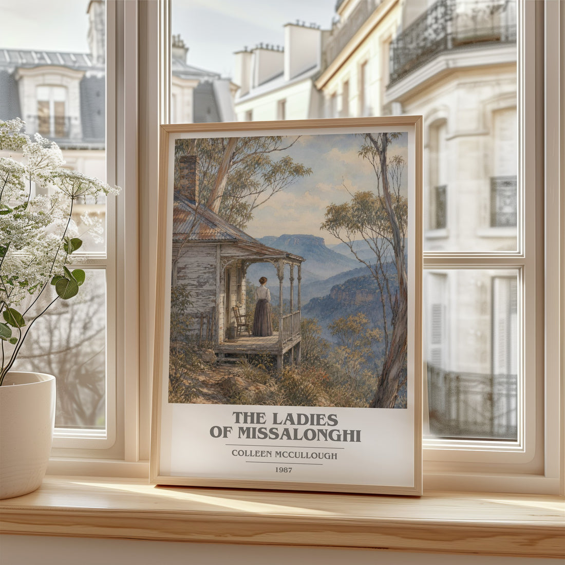 The Ladies of Missalonghi Book Cover Poster by Colleen McCullough – framed print by a bright window
