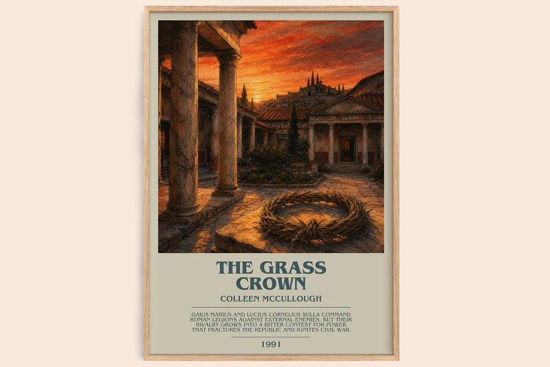 The Grass Crown bookish book poster by Colleen McCullough – framed literary art print