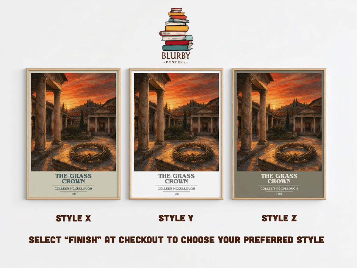 The Grass Crown book cover print in frame leaning in hallway – historical fiction wall art (mockup)