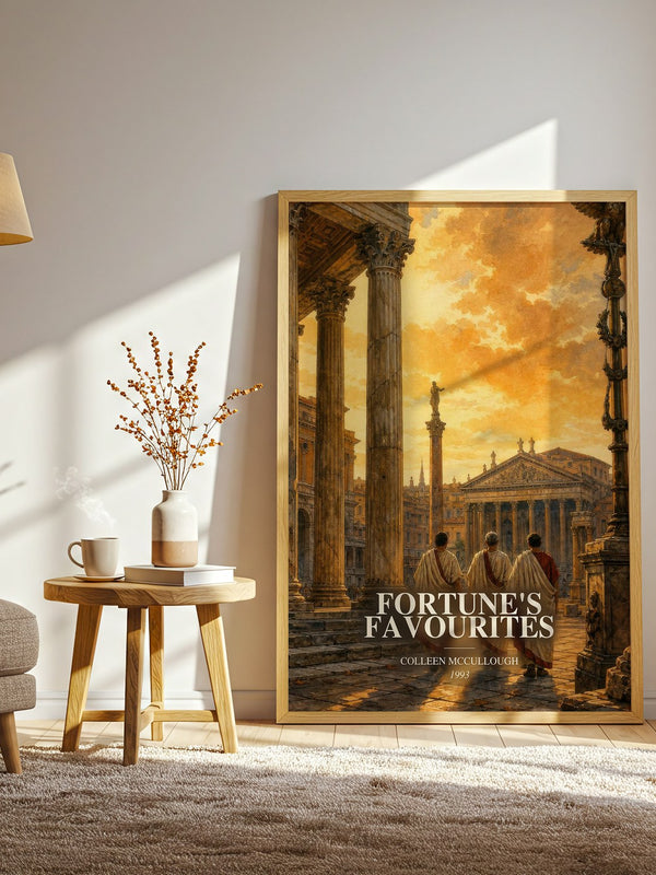 Fortune's Favourites watercolour print in frame leaning in hallway – historical fiction wall art