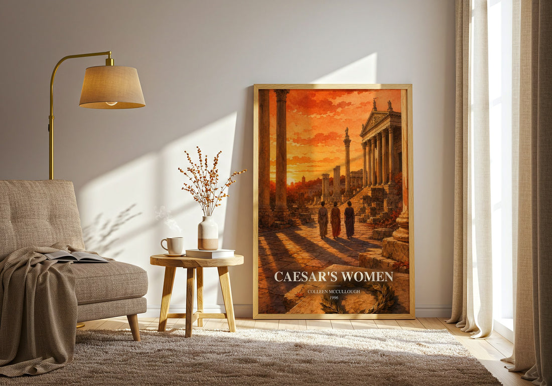 Caesar's Women watercolour print in frame leaning in hallway – historical fiction wall art (mockup)
