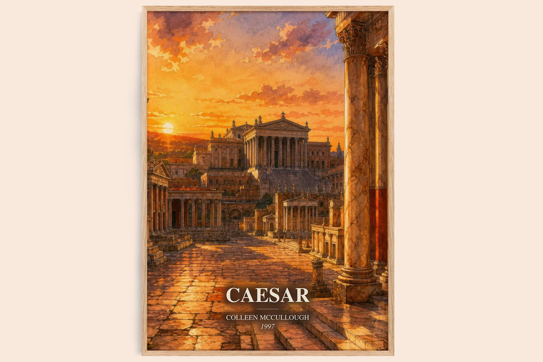 Caesar watercolour book poster by Colleen McCullough – framed literary art print
