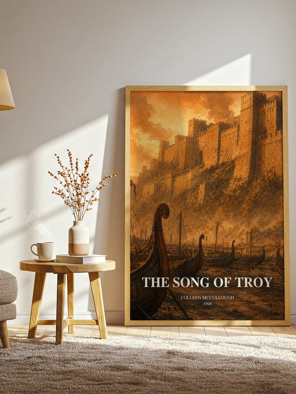 The Song of Troy watercolour print in frame leaning in hallway – historical fiction wall art