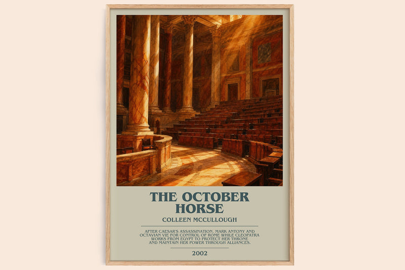 The October Horse bookish book poster by Colleen McCullough – framed literary art print