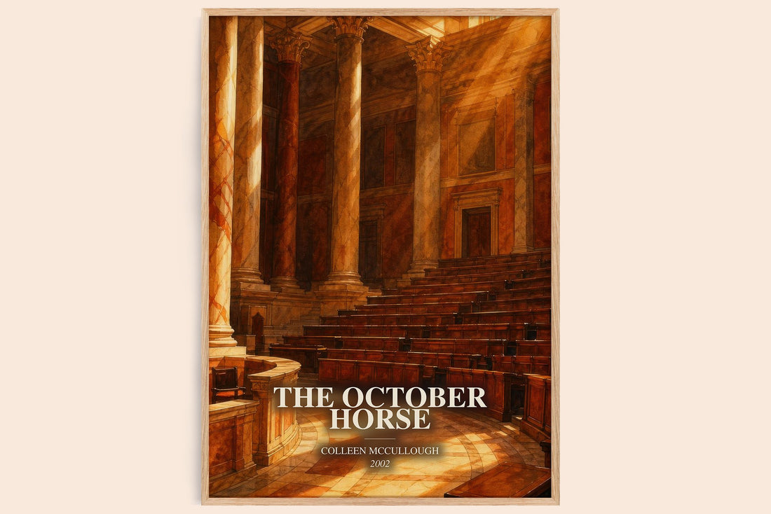 The October Horse watercolour book poster by Colleen McCullough – framed literary art print