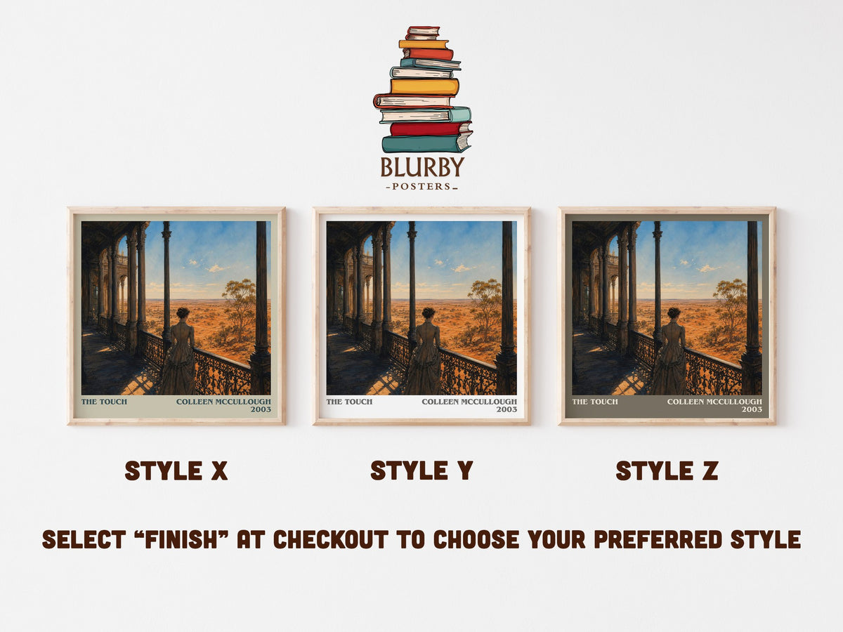 The Touch literary print in frame leaning in hallway – literary fiction wall art (mockup)