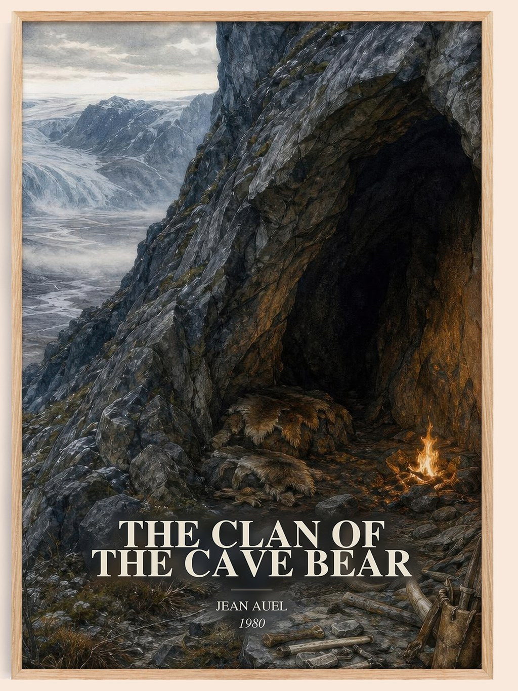 The Clan of the Cave Bear watercolour book poster by Jean Auel – framed literary art print