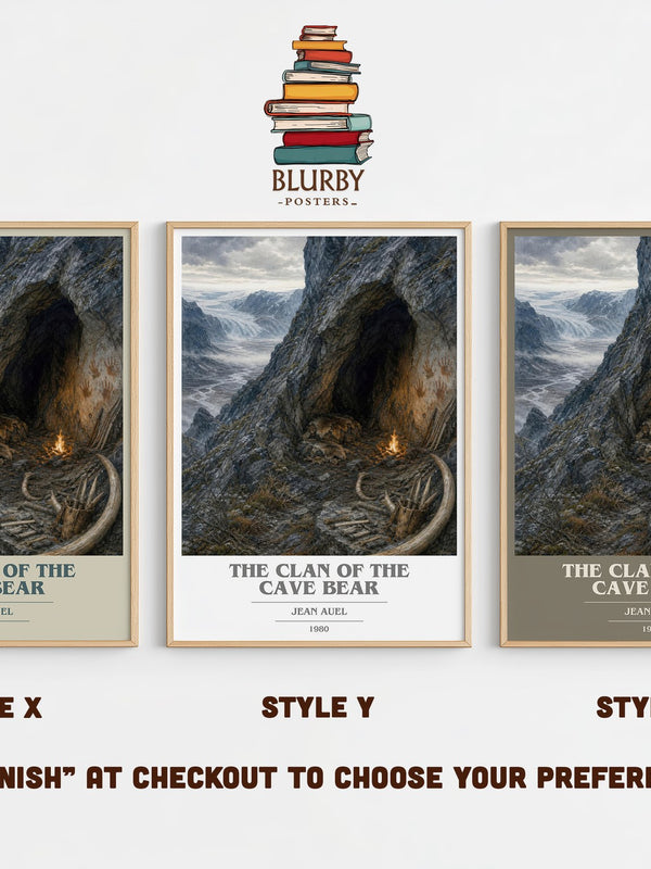 The Clan of the Cave Bear book cover print in frame leaning in hallway – historical fiction wall art