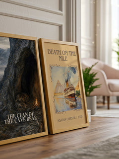 The Clan of the Cave Bear watercolour print framed by window – literary home decor