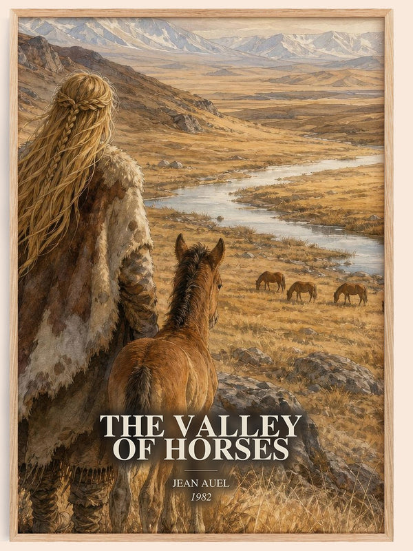 The Valley of Horses watercolour book poster by Jean Auel – framed literary art print