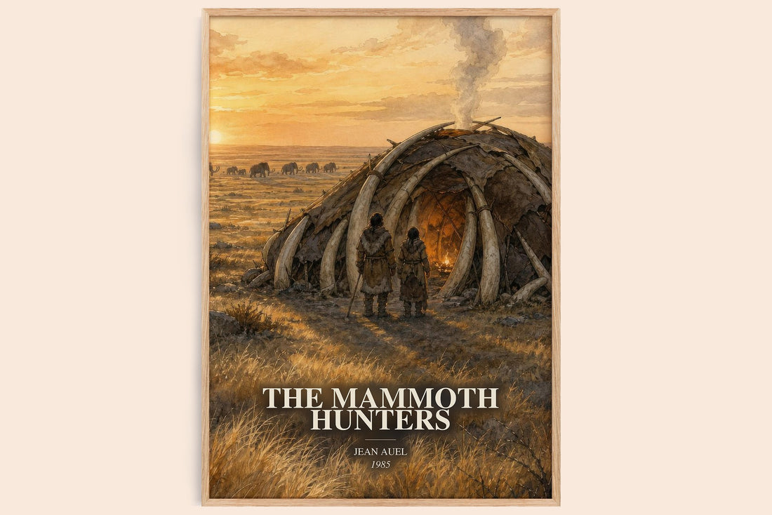 The Mammoth Hunters watercolour book poster by Jean Auel – framed literary art print