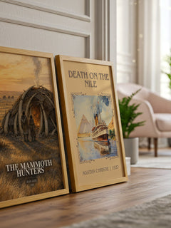 The Mammoth Hunters watercolour print framed by window – literary home decor