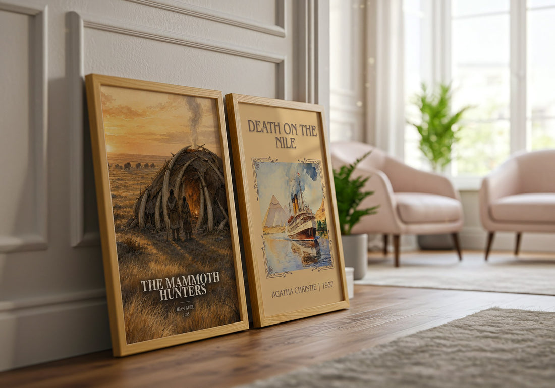 The Mammoth Hunters watercolour print framed by window – literary home decor